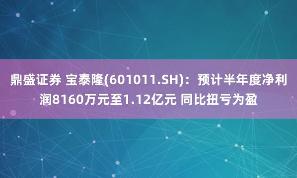 鼎盛证券 宝泰隆(601011.SH)：预计半年度净利润8160万元至1.12亿元 同比扭亏为盈